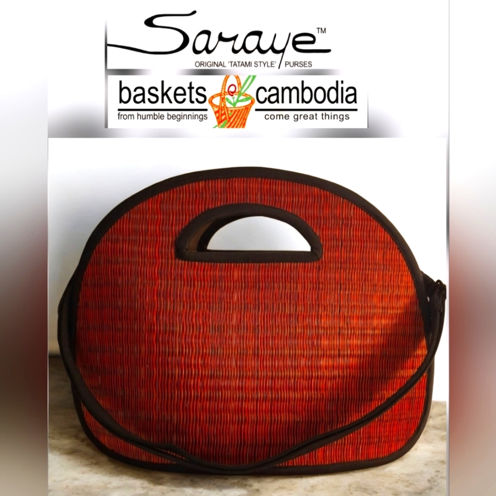 Woven Handbag Large Burgandy Black Saraye Baskets Of Cambodia New